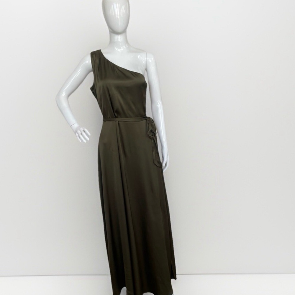 Elegant Olive Green One-Shoulder Dress